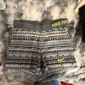 Nike Women’s Grey Patterned Athletic Shorts with Volt Logo